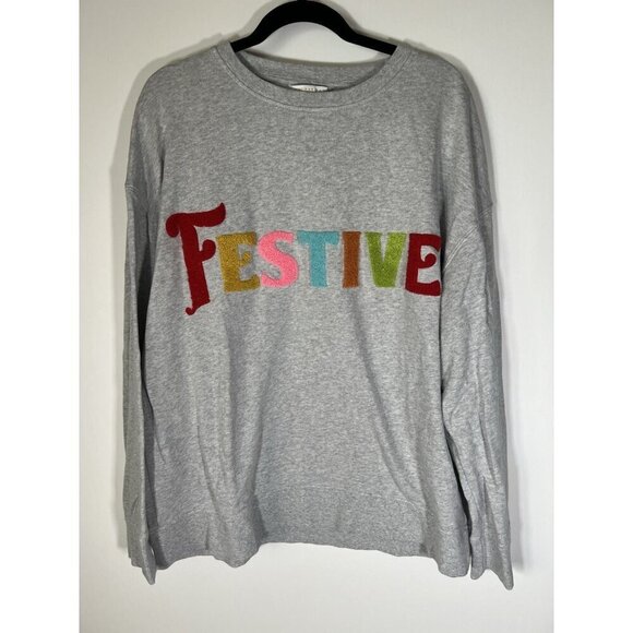 Shiraleah Tops - Shiraleah gray FESTIVE embroidered 3D sweatshirt XL Christmas Holiday oversized